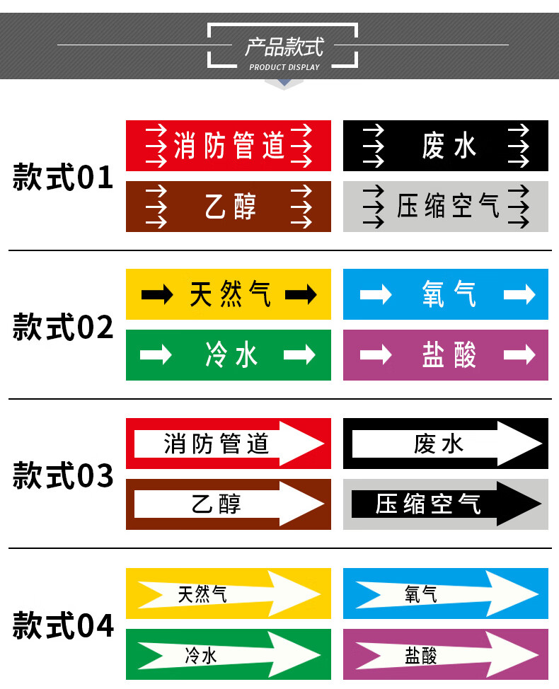 化工管道标识贴介质流向箭头色环标示标签反光膜箭头贴自来水进水回水