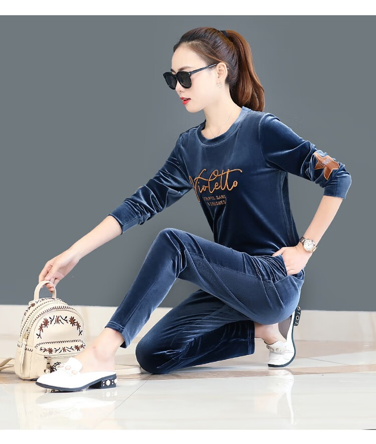 竽妤运动套转女休闲套装女2020新款时装春秋休闲运动装欧美丝绒跑步两