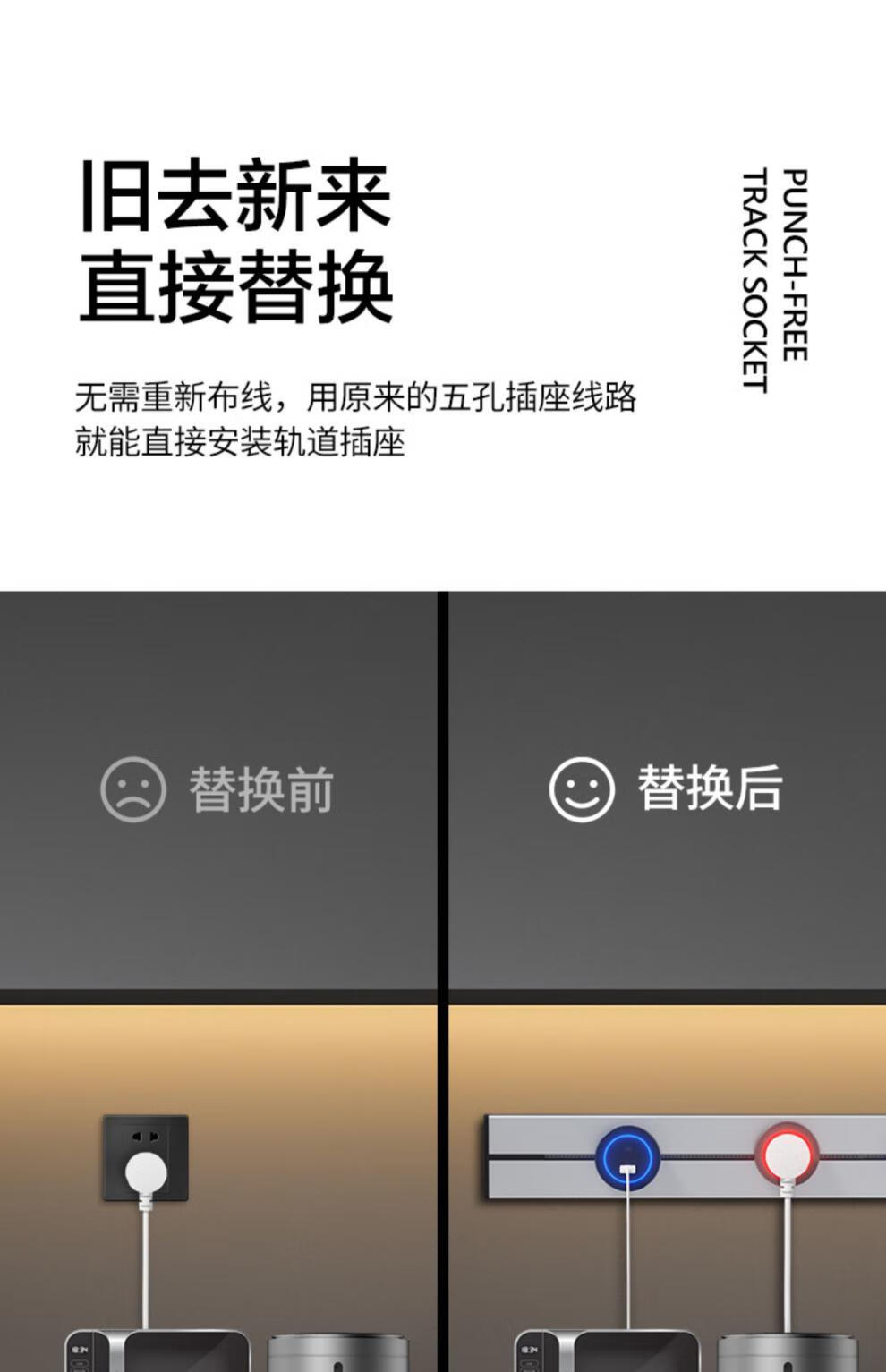 滑道插座轨道插座明装 滑动导轨滑道滑轨插排 可移动插座家用插板厨房