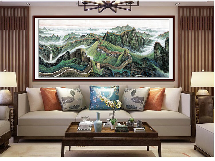 客厅装饰画自粘壁画万里长城靠山图办公室风水贴画沙发背景墙贴画长城