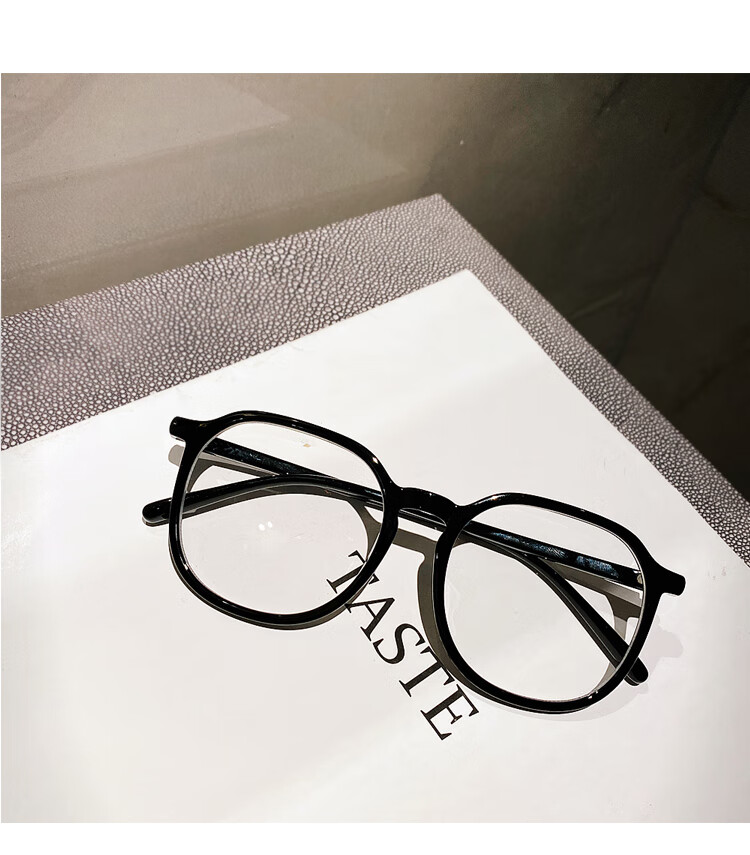 妙微熊粗黑框平光镜潮韩版时尚大框显瘦眼镜框配近视眼镜亮黑色0度
