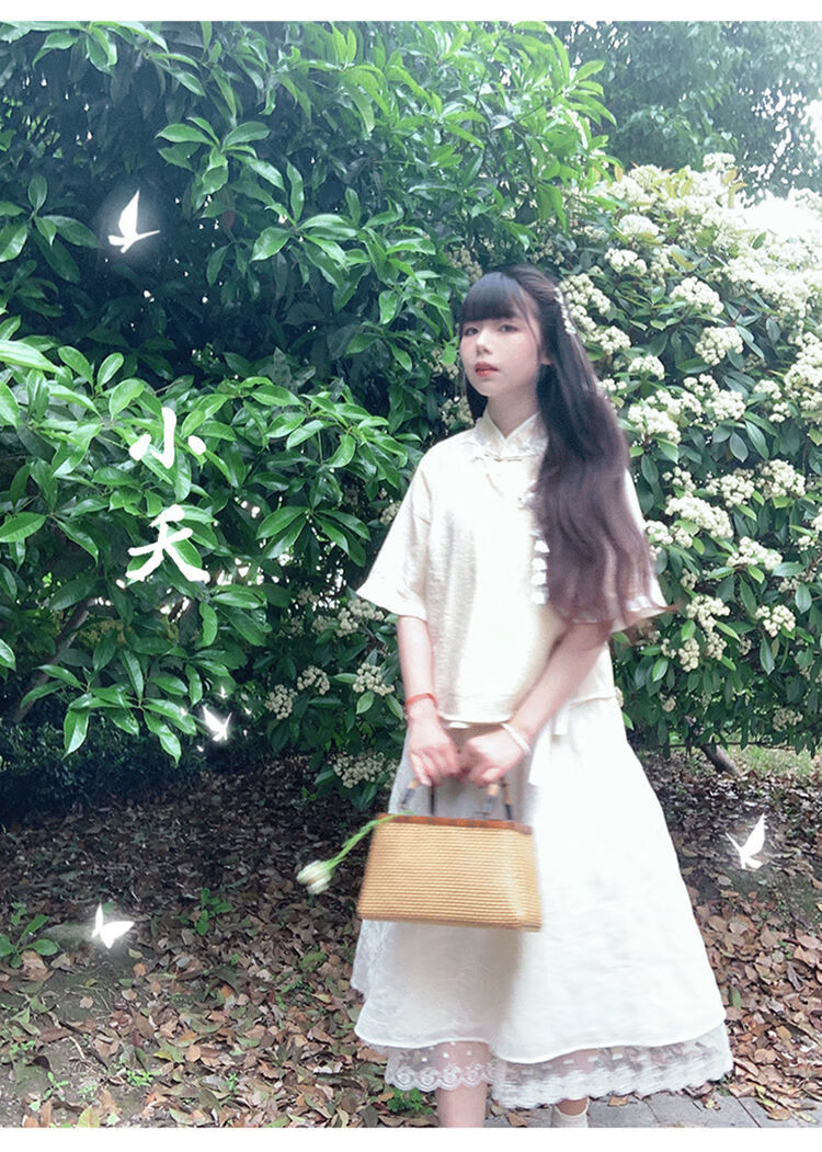 偏古风现代衣服新款2022年夏季民国风上衣文艺气质复古两件套套装