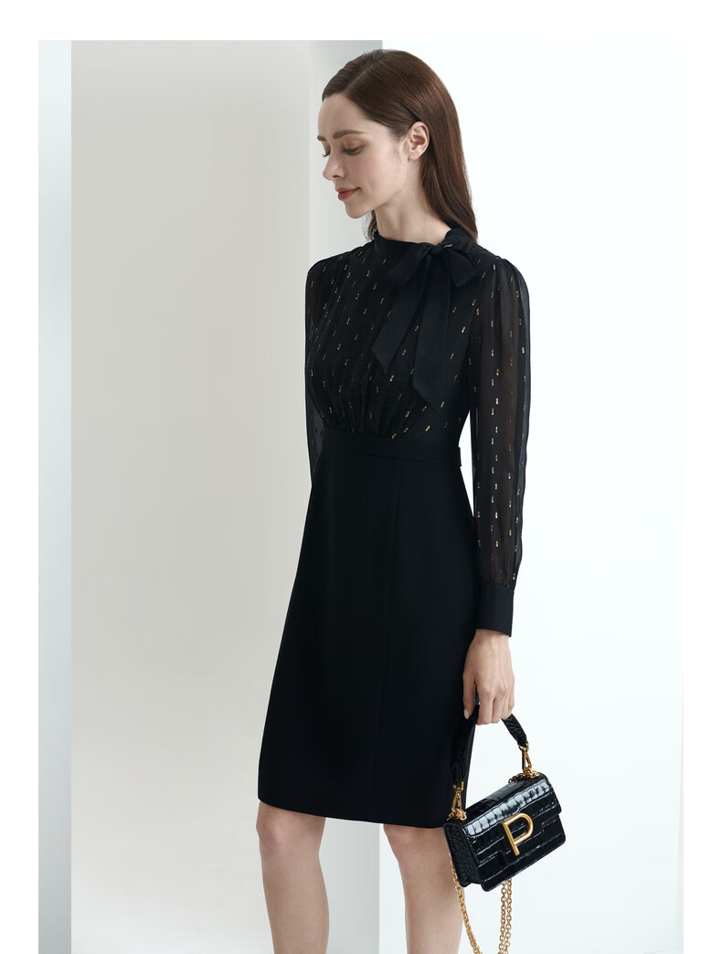 ports宝姿女装2020秋冬新品长袖中长连衣裙ll9d126nwb011 black 0