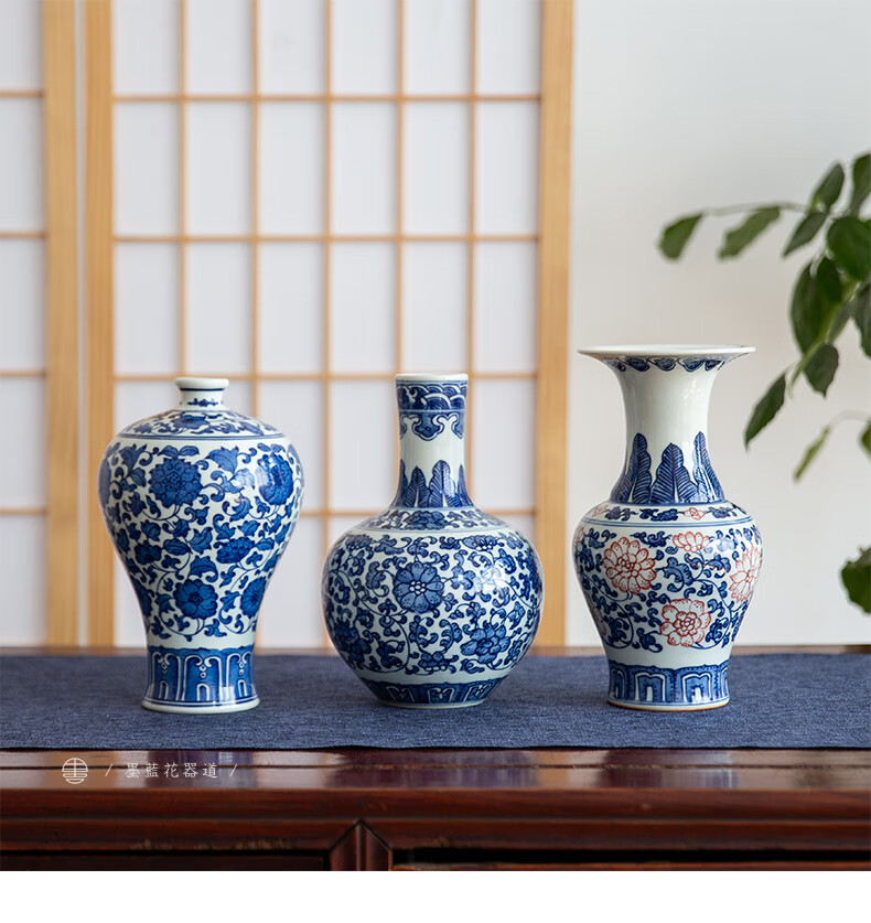 青花瓷中式特大花瓶摆件客厅桌面装饰花艺插花陶瓷器皿日式花道冬瓜瓶