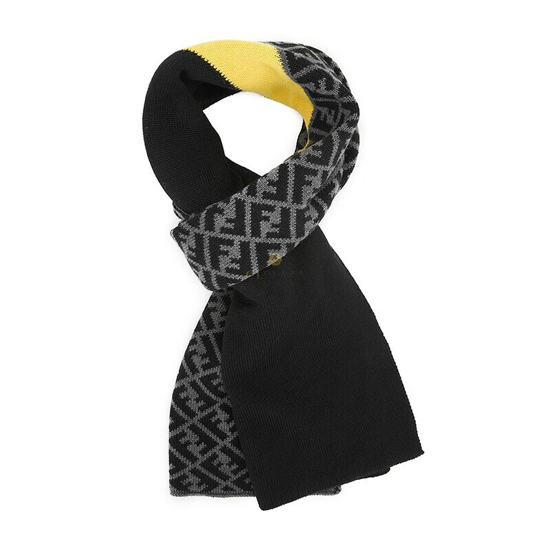 狂欢价芬迪fendi围巾男女通用羊毛全幅斜对角ff图案拼色围巾fxs124ae