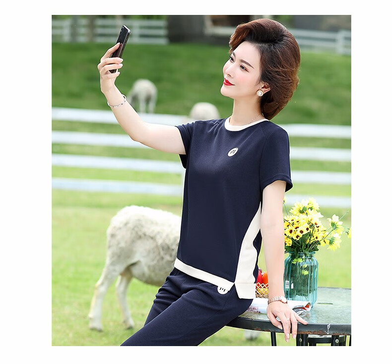 QIUFULUO Women's Summer 2026 New Casual Two-Piece Set Middle-Aged and Elderly Fashionable Versatile Outfit for 50s and 60s 13