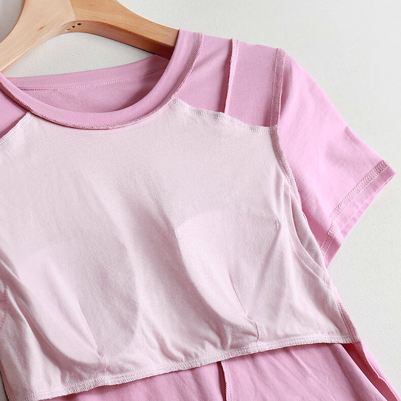 色短袖t恤女 有胸杯的下摆打结上衣夏糖果t恤修身甜美ins 浅梅子色 s