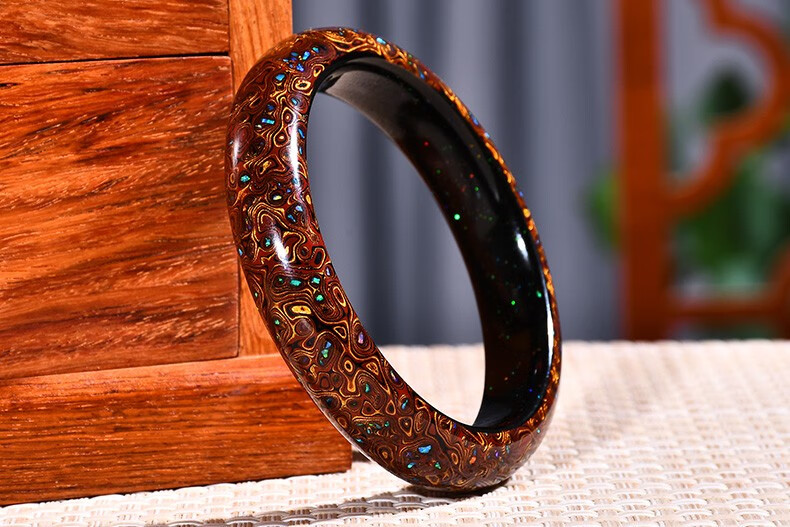 爱优美大漆珠犀皮千层手镯手环镯子民族风非遗工艺中国风深咖色镶嵌