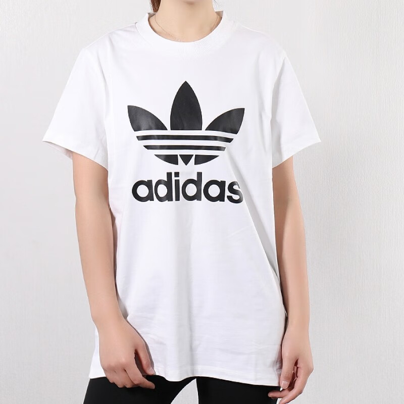 阿迪达斯三叶草女装运动服跑步训练大logo透气休闲圆领短袖纯棉t恤fm