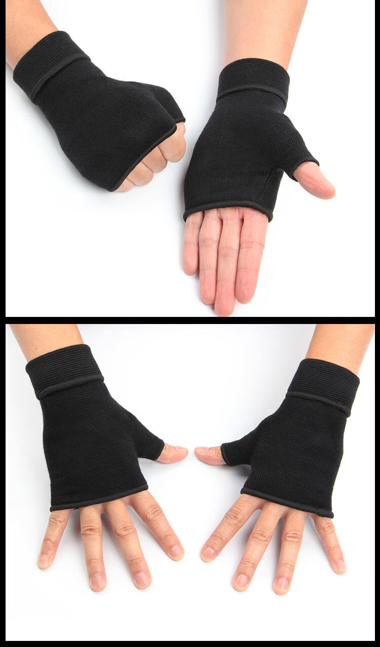 运动健身护掌男女加长护手腕器械瑜伽健身户外训练半指手套 黑色 l号
