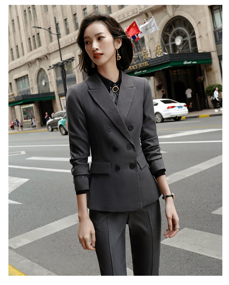 学生乐 矮个子女女生小西装套装职业西装白领西服外套正装工作服 绿色