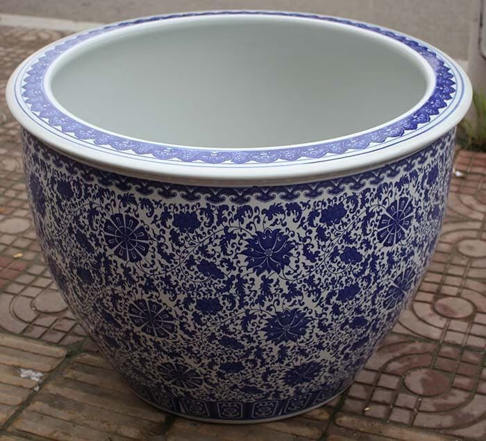 百菱青花陶瓷鱼缸1米特大水缸瓷缸睡莲盆大荷花缸碗莲缸乌龟缸山水