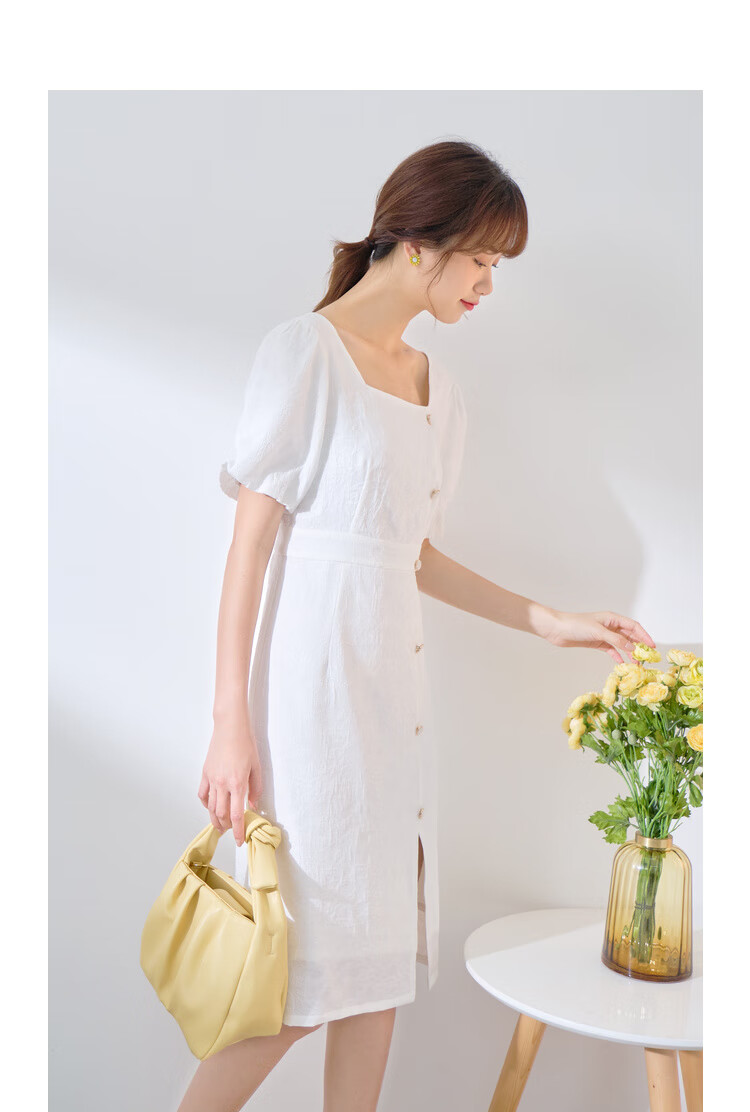 ief/爱依服连衣裙女高腰2020夏季新款小众洋气法式方领开衩a字裙1408a