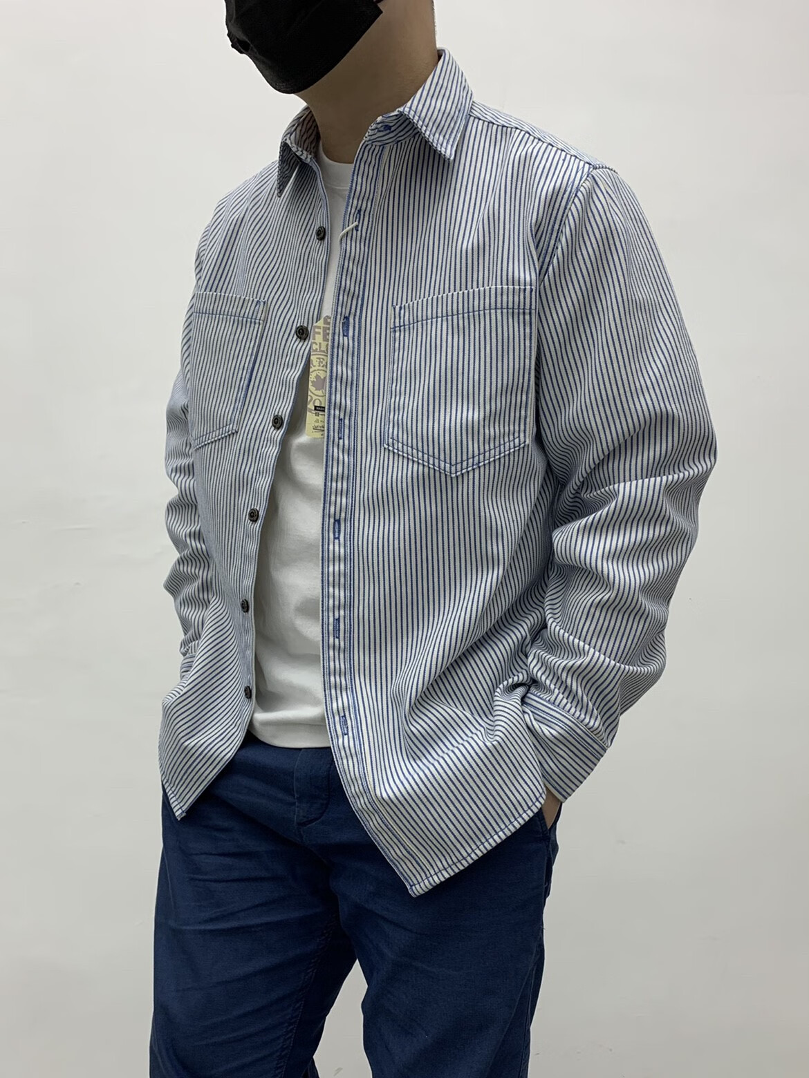 阿美咔叽 日式阿美咔叽日系复古青年工装衬衫全棉彩色条纹宽松长袖