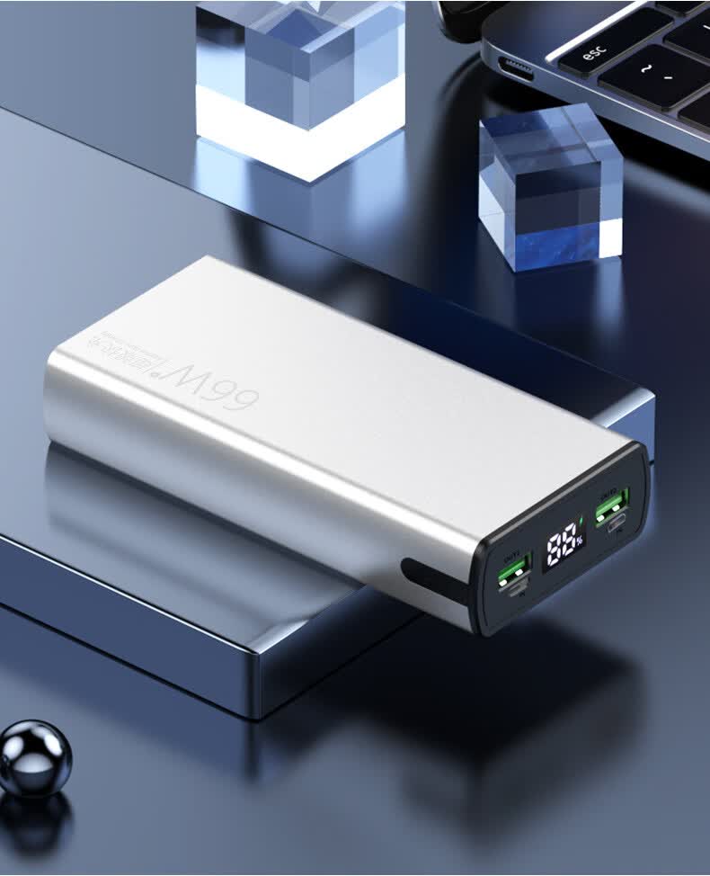 充电宝同款66w快充金属双向快充大容量小巧便携便携大容量电源 银色