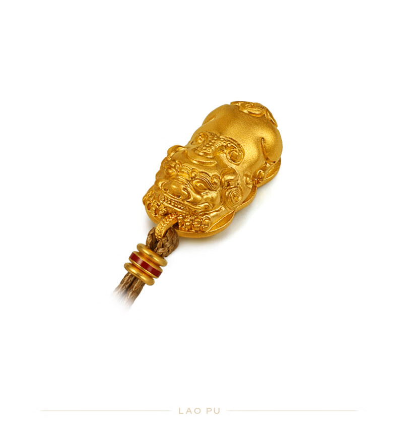 老铺黄金古法手工瑞兽貔貅足金吊坠黄金项链男女通用款金重3329g新款