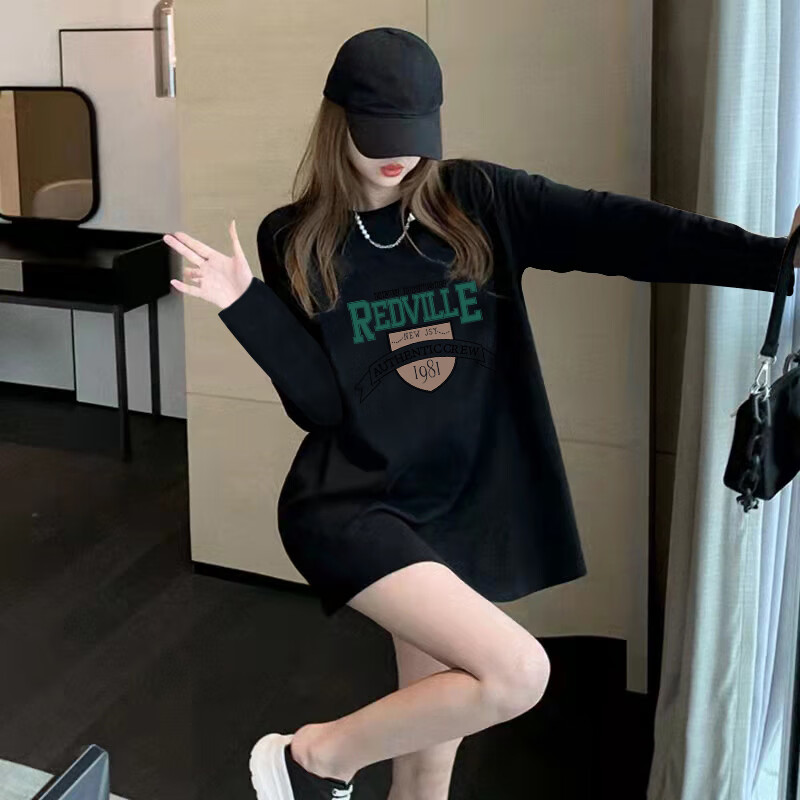 长款t恤女遮臀加长版宽松卫衣内搭打底衫中长款长袖t恤春秋上衣 白色