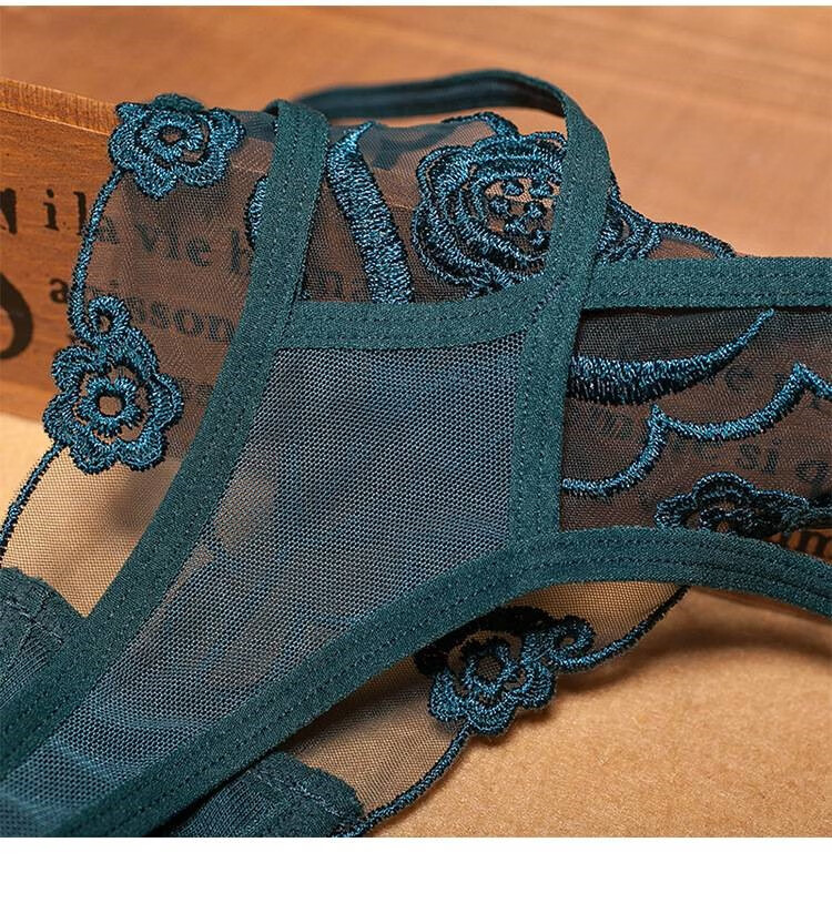 性感绣花女士网纱丁字裤透明内裤女裤 紫色 均码【图片 价格 品牌