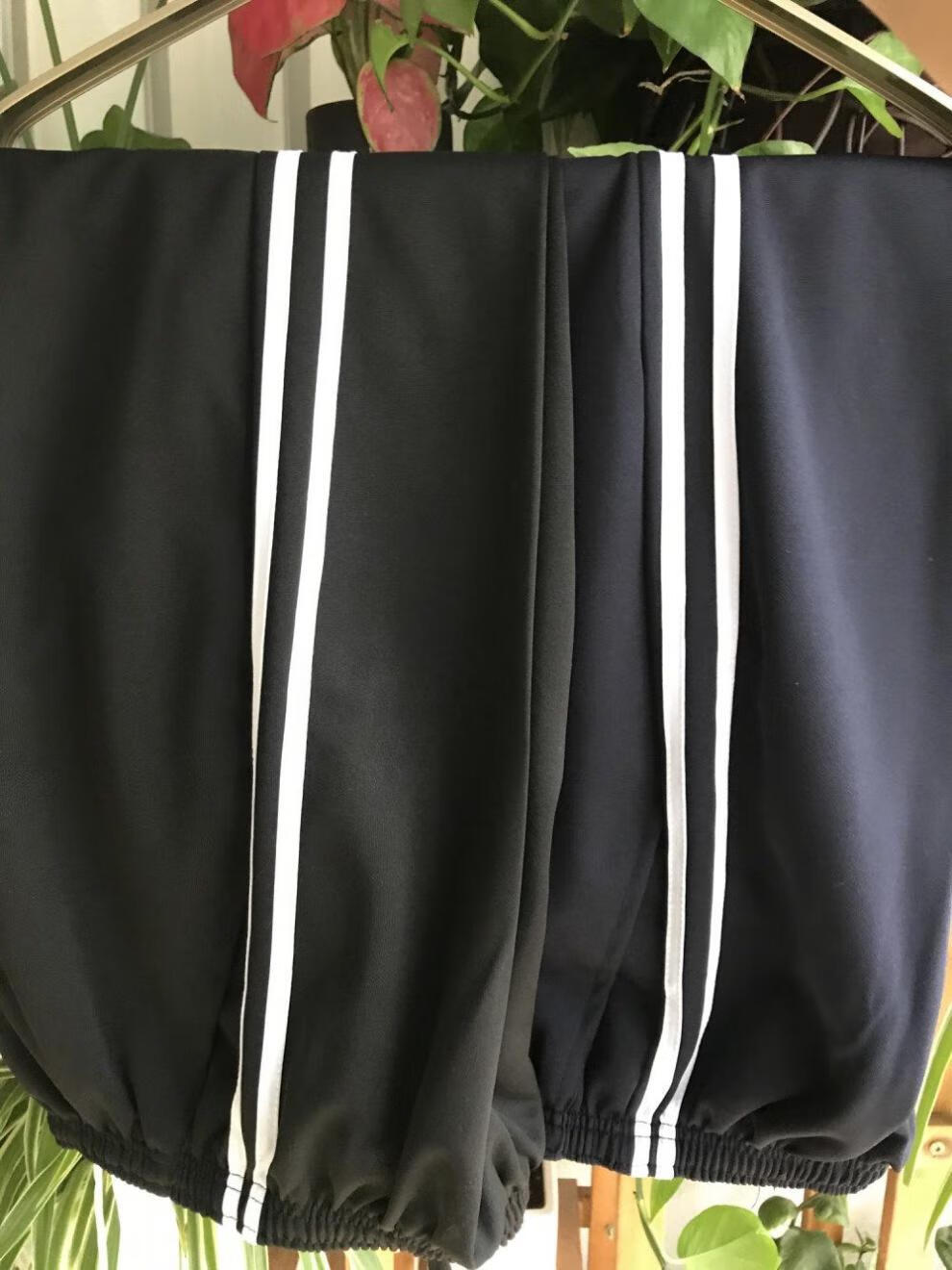 道杠两条边运动休闲直通运动长裤男初中校服裤子 黑色双白杠螺纹收口