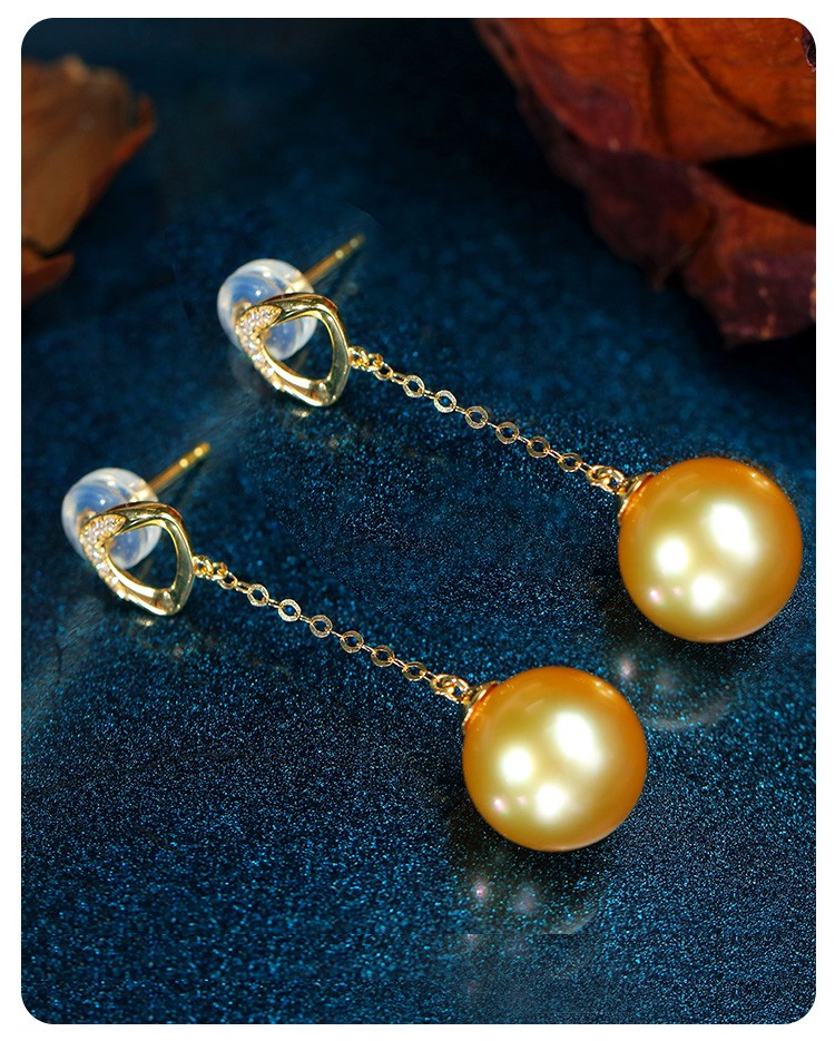 源生珠宝 南洋金珠耳环10-11mm正圆强光海水珍珠耳饰时尚女款珍珠耳坠