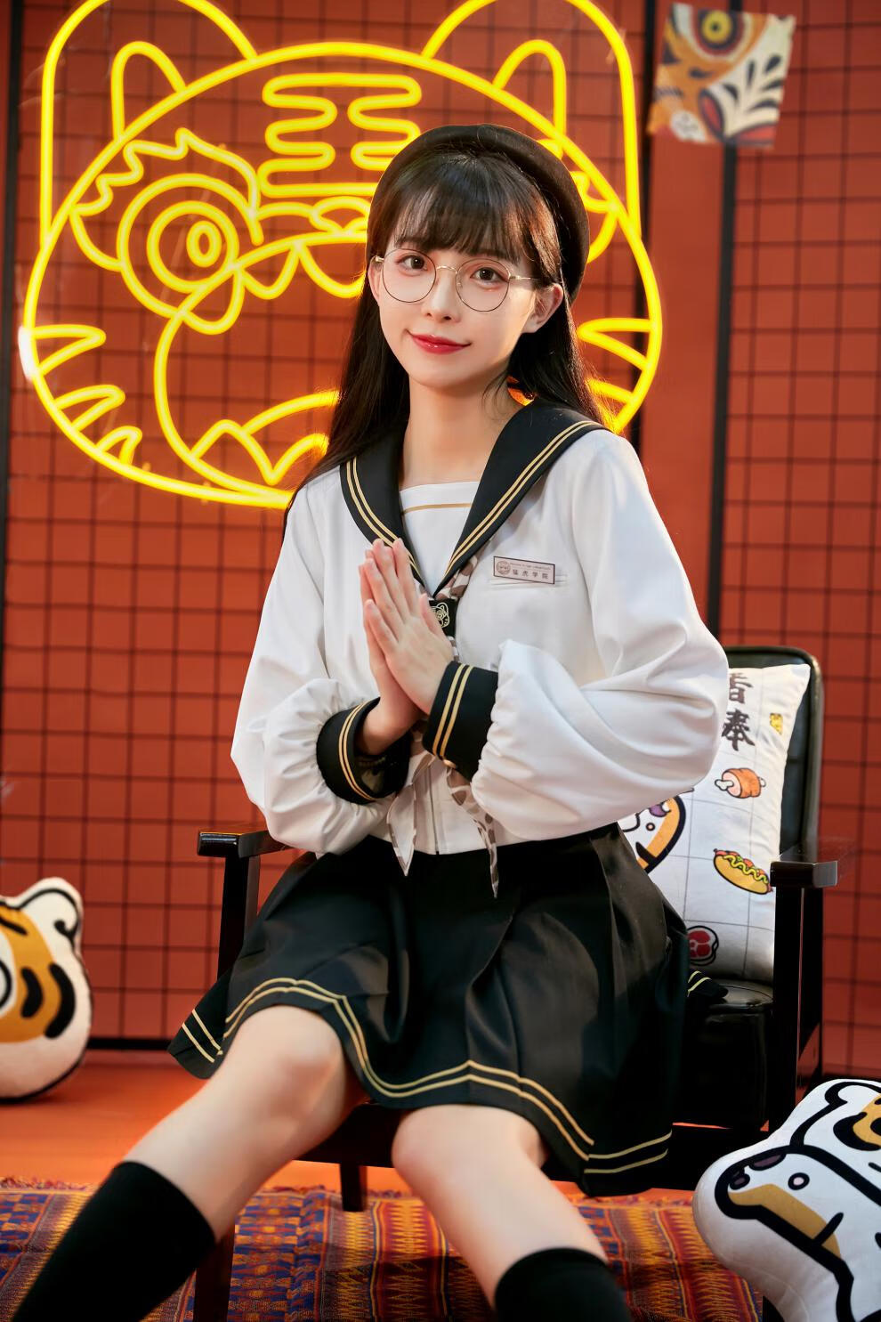 御茶家新年限定猛虎学院水手服长袖中间服原创jk日制系学院风水手服下