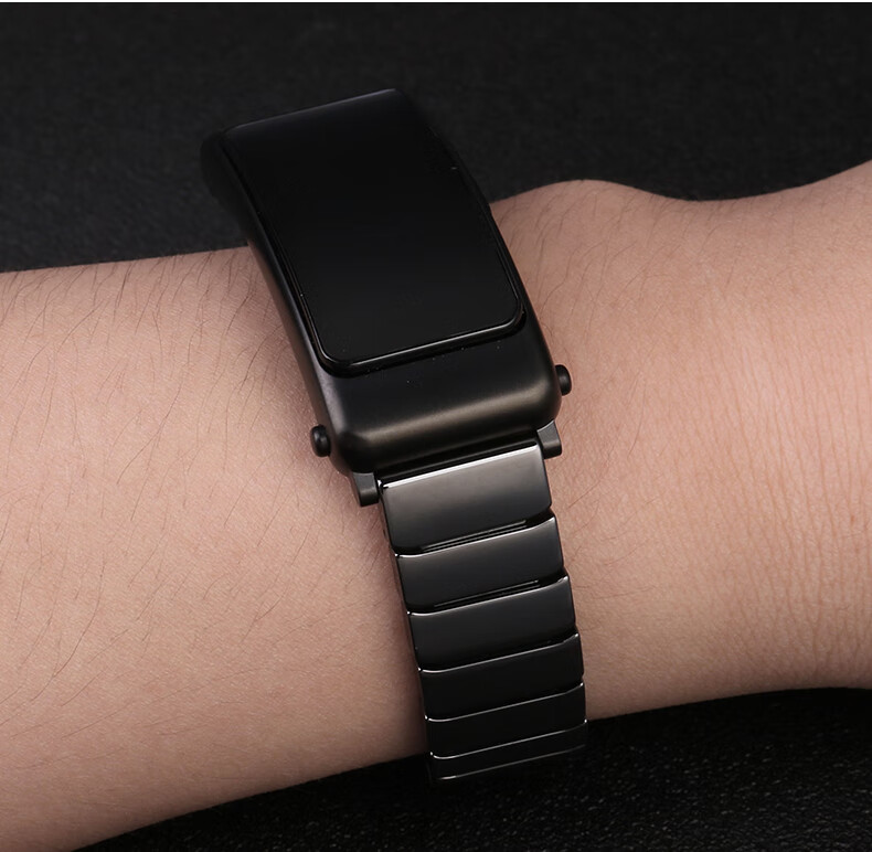 b6表带b5/b3/b2手环腕带金属不锈钢替换带钢带蝴蝶扣 平口陶瓷-黑色