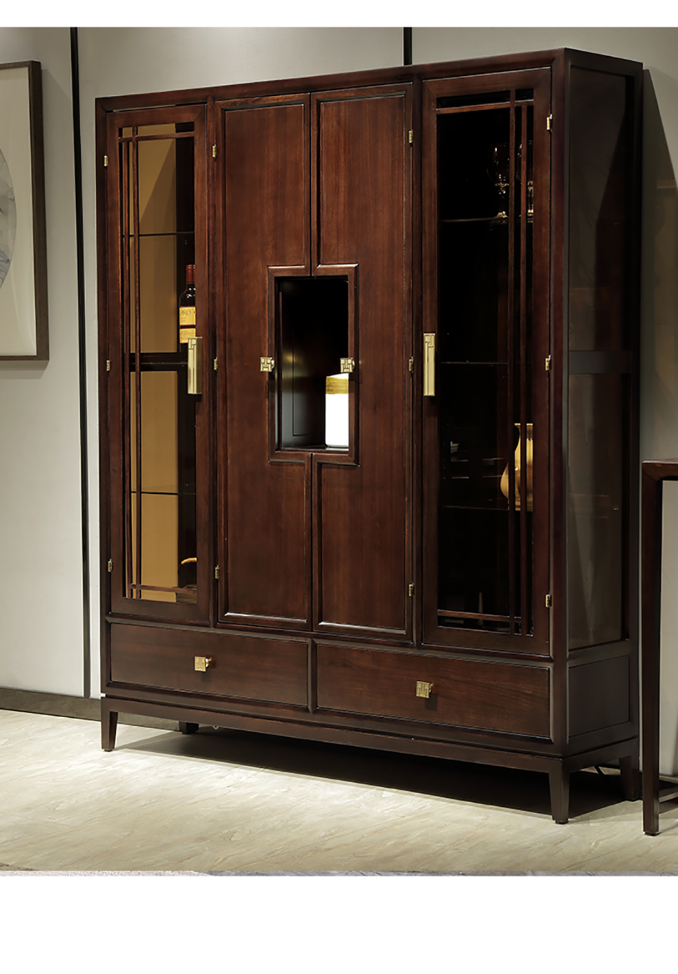 叶师傅实木新中式实木酒柜轻奢檀木两门餐边柜简约对开双门酒柜酒柜