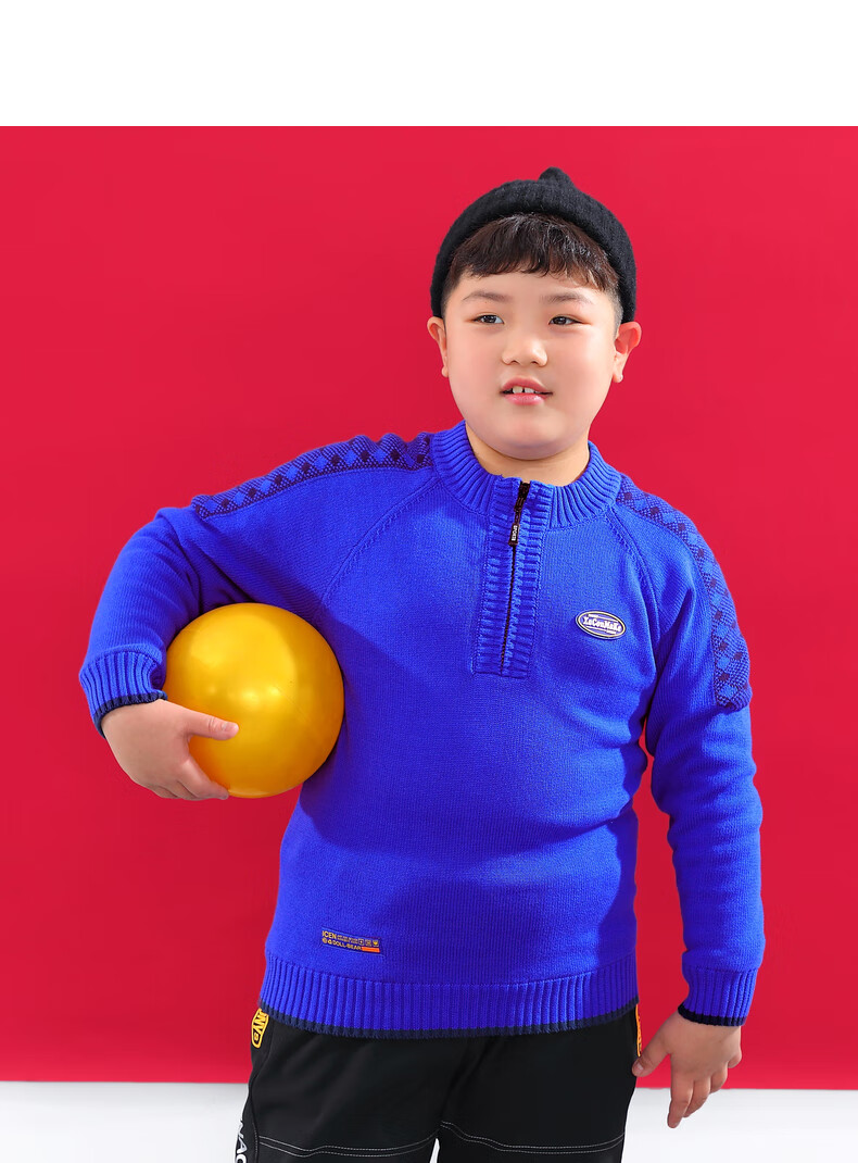 小猪托尼胖大童装加肥男童针织衫秋冬款胖儿童加绒保暖衣宽松儿童