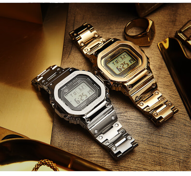 卡西欧(casio) 手表g-shock小方块金砖银砖六局电波多功能小金 gmw-b