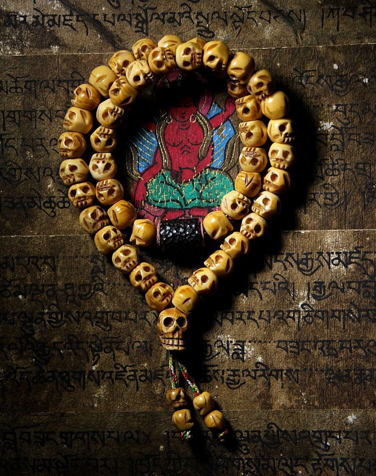 珍藏盘玩西藏天然老料牦牛骨手串念珠文玩佛珠骷髅头饰品手链男女双圈