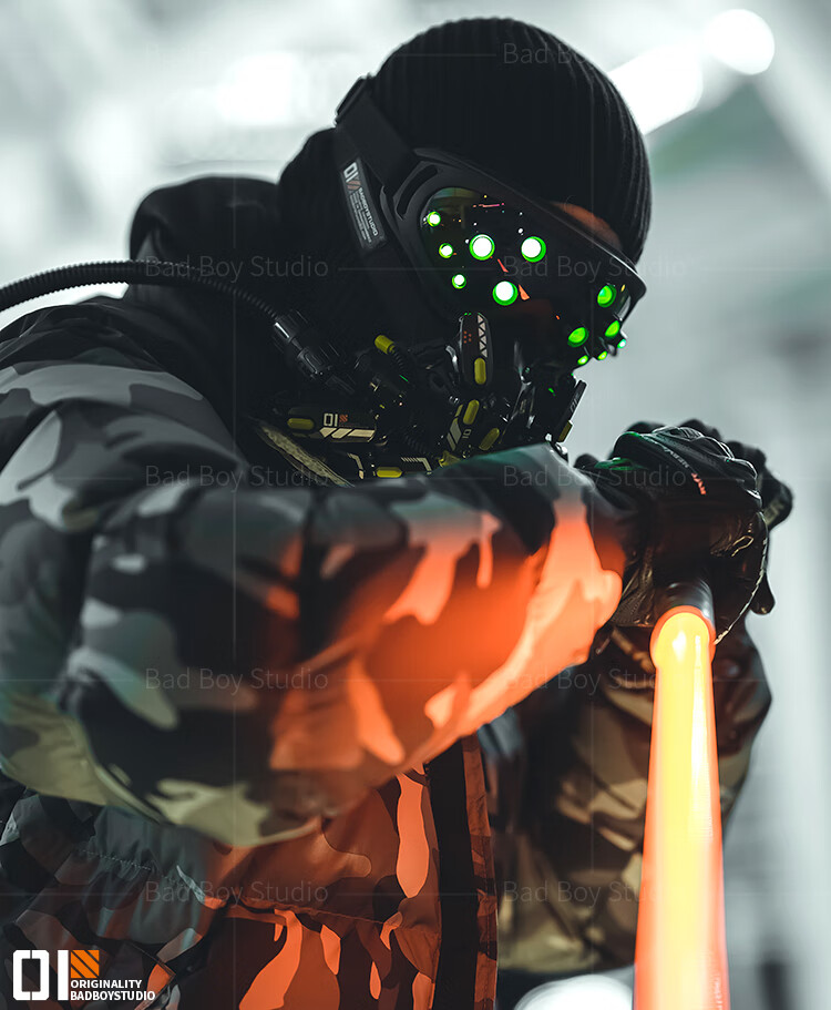 赛博朋克机械面具 赛博朋克面罩发光护目镜防毒面具cos科幻机械能bad