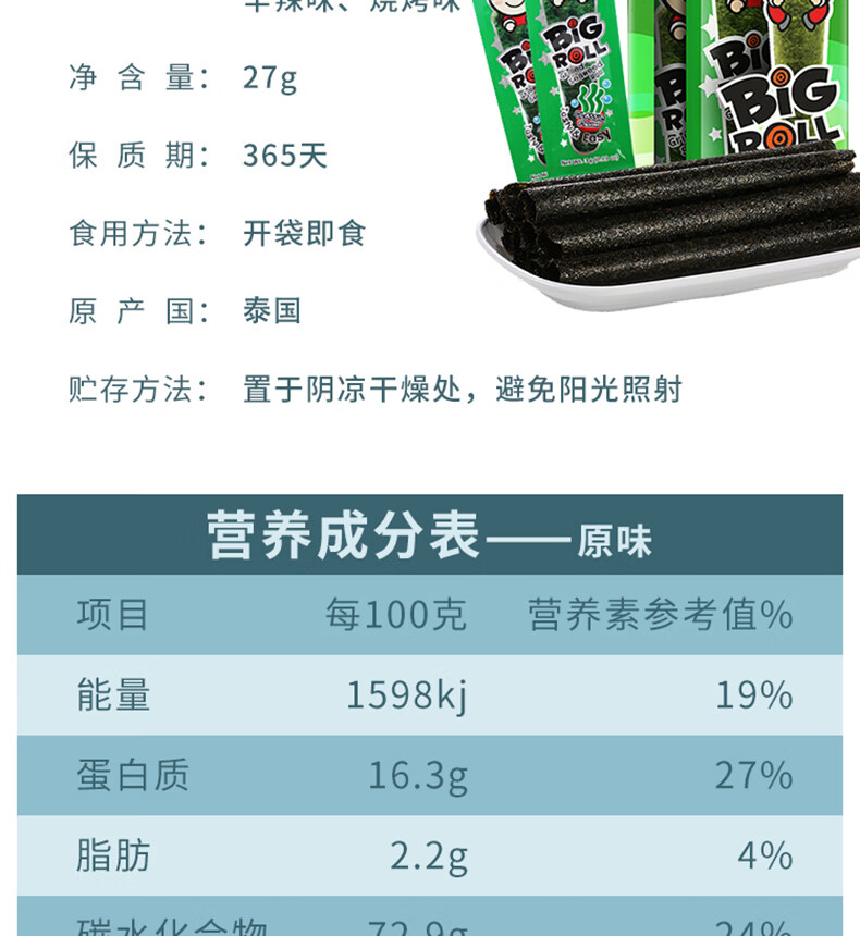 泰国进口bigroll老板仔海苔卷27g整箱12盒小老板即食海苔脆紫菜随机