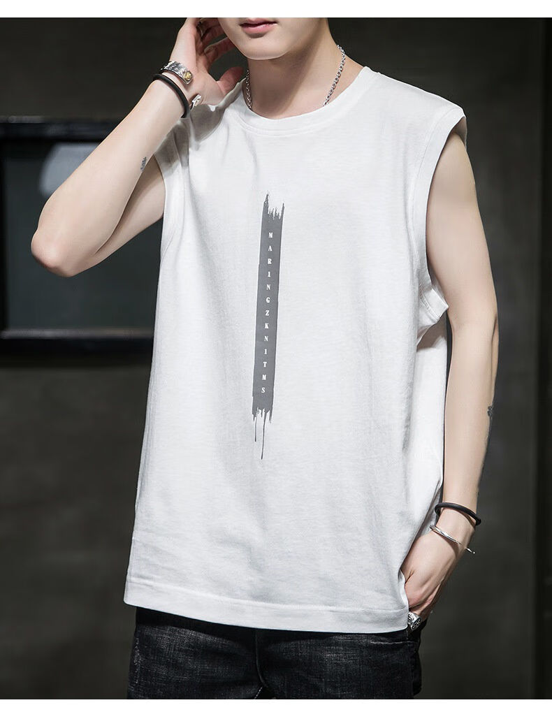 港味文艺男短袖t恤男士背心2020夏季新款潮牌ins潮流百搭打底衫坎肩 