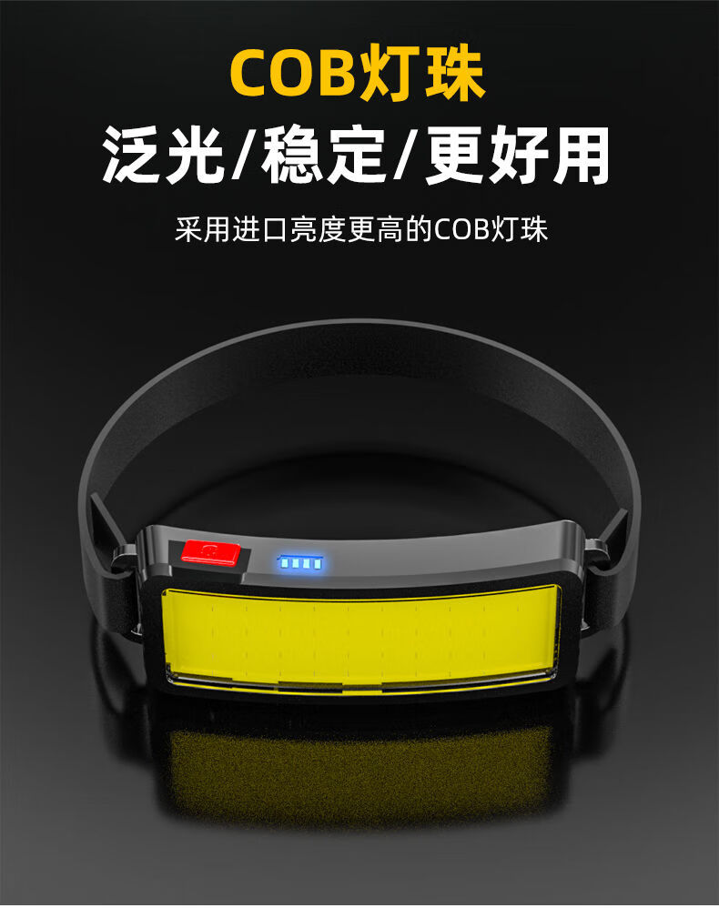 泛光头灯超亮头灯强光充电cob泛光大面积头戴维修工作灯户外led照明灯
