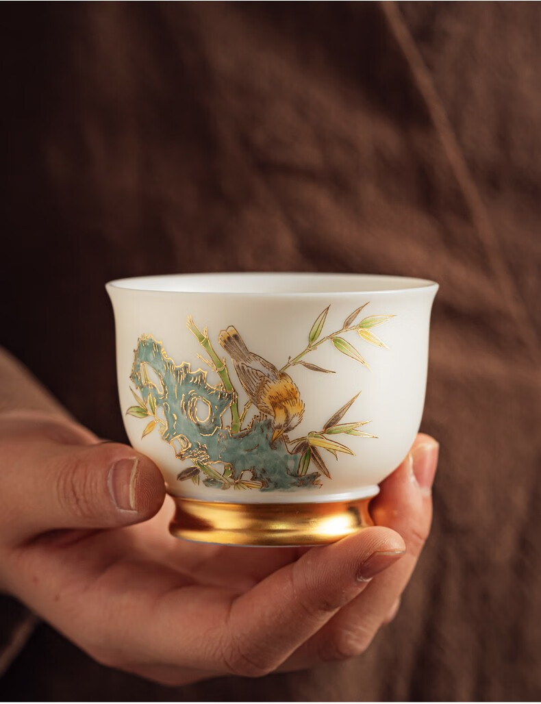 景德镇【轻奢高端】手工羊脂玉瓷主人杯单杯 陶瓷方型白瓷茶杯梅兰竹