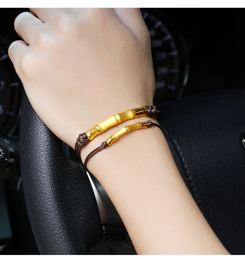 老凤祥款式3d硬足金男士手链黄金竹节编制手镯男女情侣手饰送老公男友