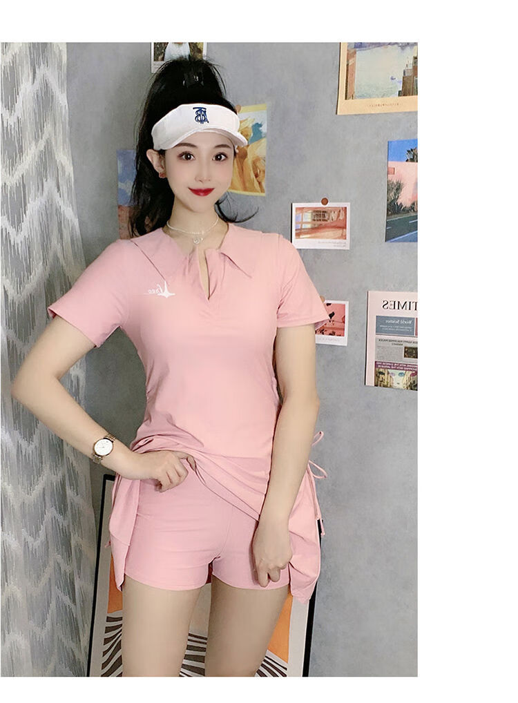 保守度假泡温泉泳衣胖mm裙式分体运动200斤胖妹加肥短袖泡温泉泳装 j6