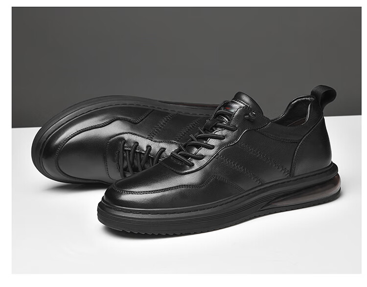 其乐动感品牌气垫底男鞋头层牛皮厚底减震舒适休闲皮鞋时尚潮流百搭