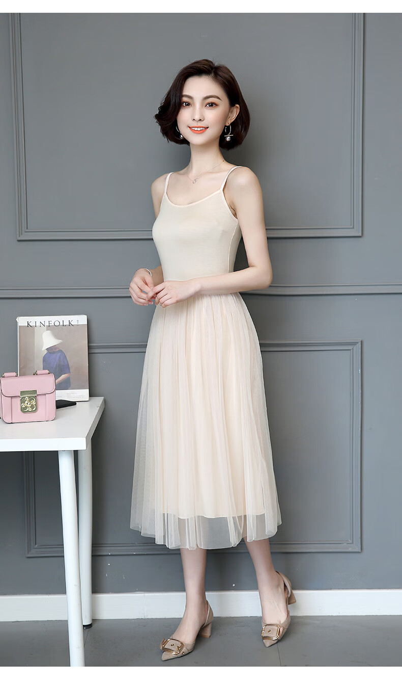 秋冬款打底蕾丝连衣裙中长款莫代尔吊带背心裙夏季内搭长裙外穿黑色