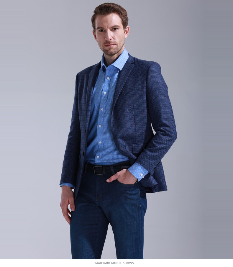 mailyard美尔雅西服单件商务休闲男式西装男士正装单上衣489蓝咖格ab6