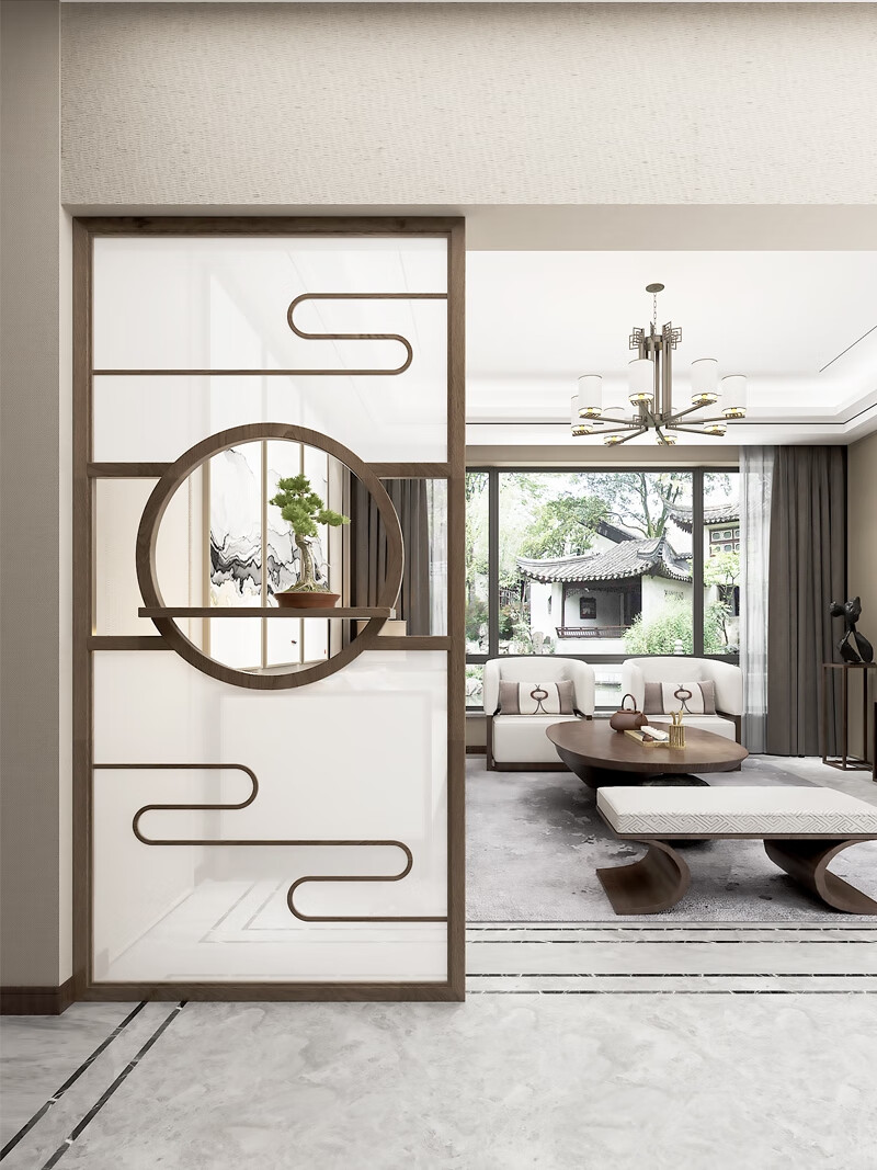 5折新中式屏风隔断墙客厅花格现代实木格栅移动遮挡玄关柜入户办公室