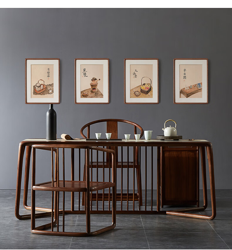 莫川 茶室装饰画客厅书房餐厅卧室茶楼背景墙壁画日式新中式纯实木黑