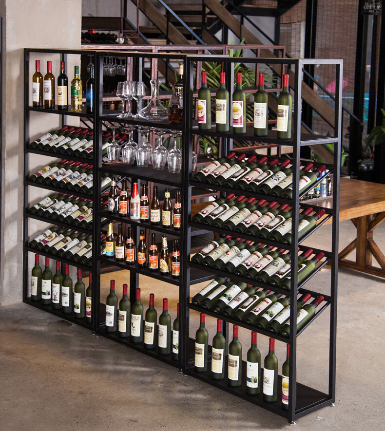 大容量省空间铁艺红酒展示柜红酒货架葡萄酒展柜高档挂酒杯红酒柜定做