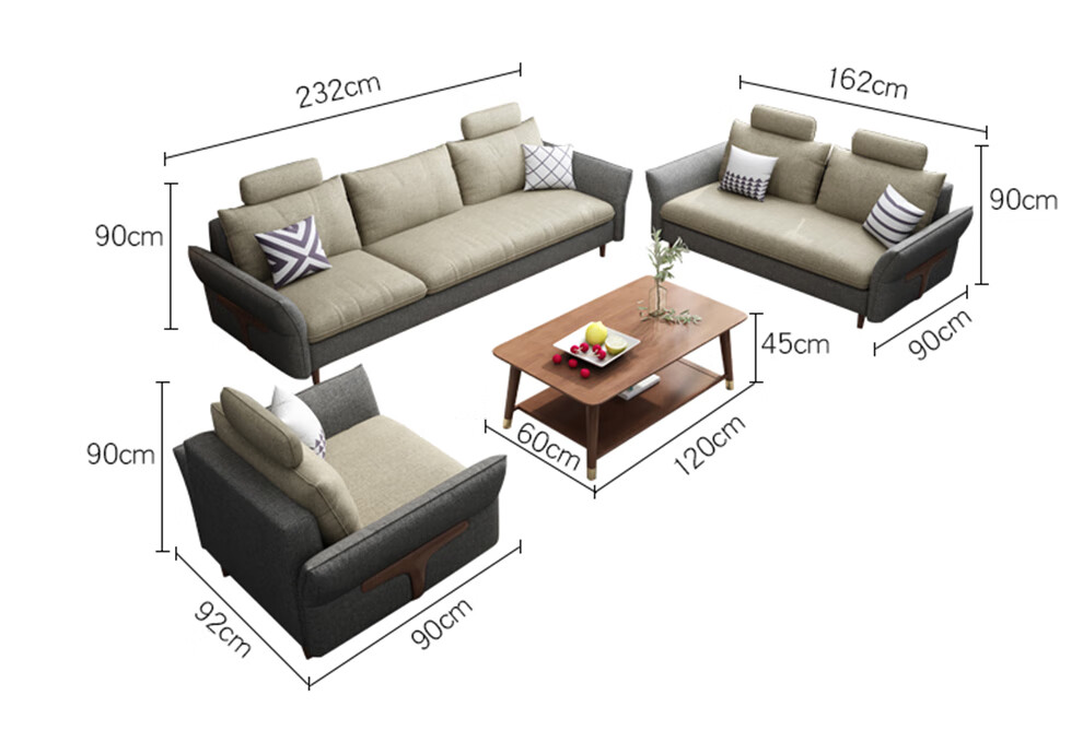 沙发 布艺沙发组合 现代简约客厅中小户型转角懒人沙发三人位带脚踏