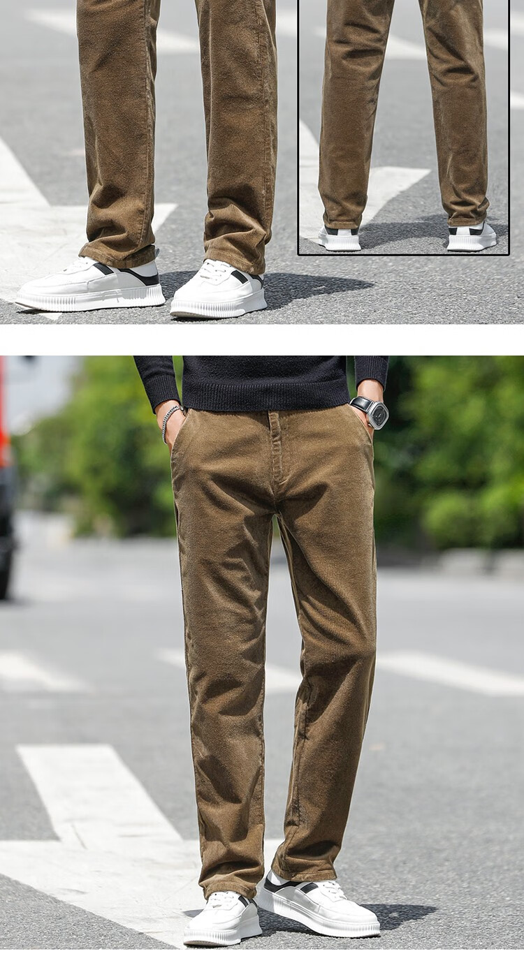 男潮流灯芯绒裤子男士条绒裤青年商务胖子大码冬天厚款