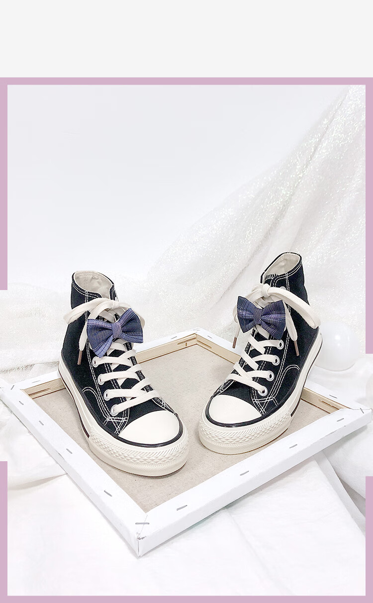 日系jk学院风蝴蝶结帆布鞋女高帮2020秋冬款学生百搭软妹板鞋加绒sn