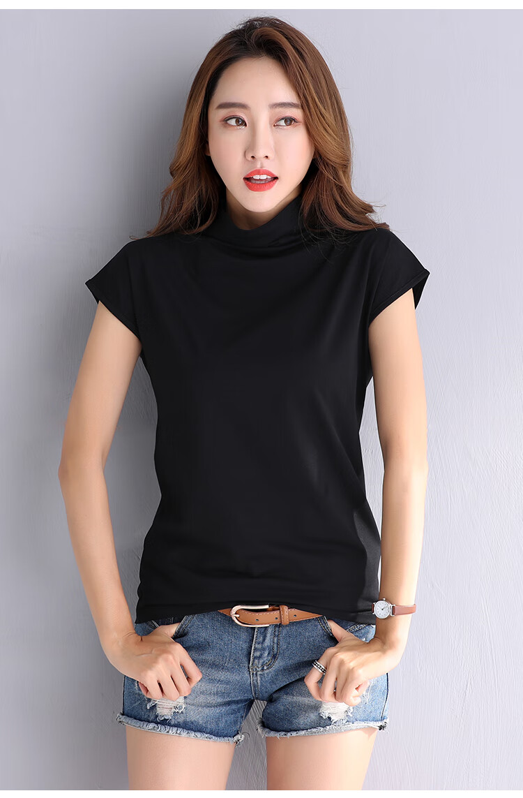 路林狼半高领短袖t恤女打底衫薄款2020新款时尚韩版宽松半袖小衫上衣