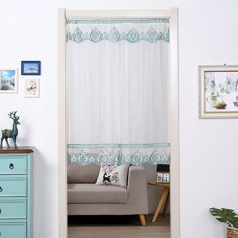 半截门帘子四季蕾丝门帘免打孔家用防蚊纱帘卧室厨房卫生间隔断帘半截