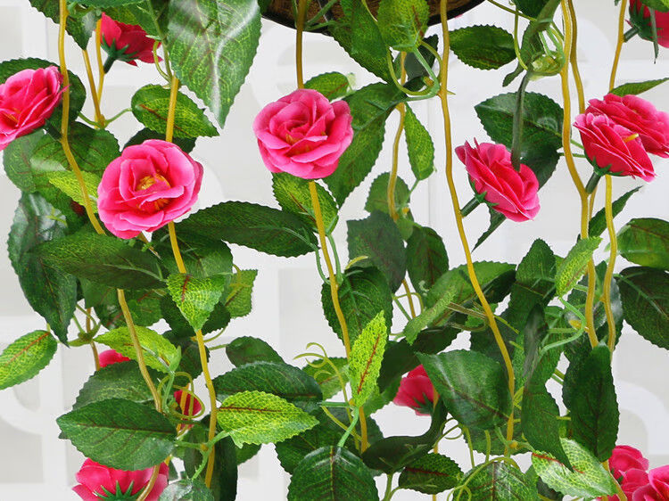 垂吊塑料吊兰悬挂树叶藤条植物吊篮花艺美容院店面挂 粉色蔷薇吊篮一