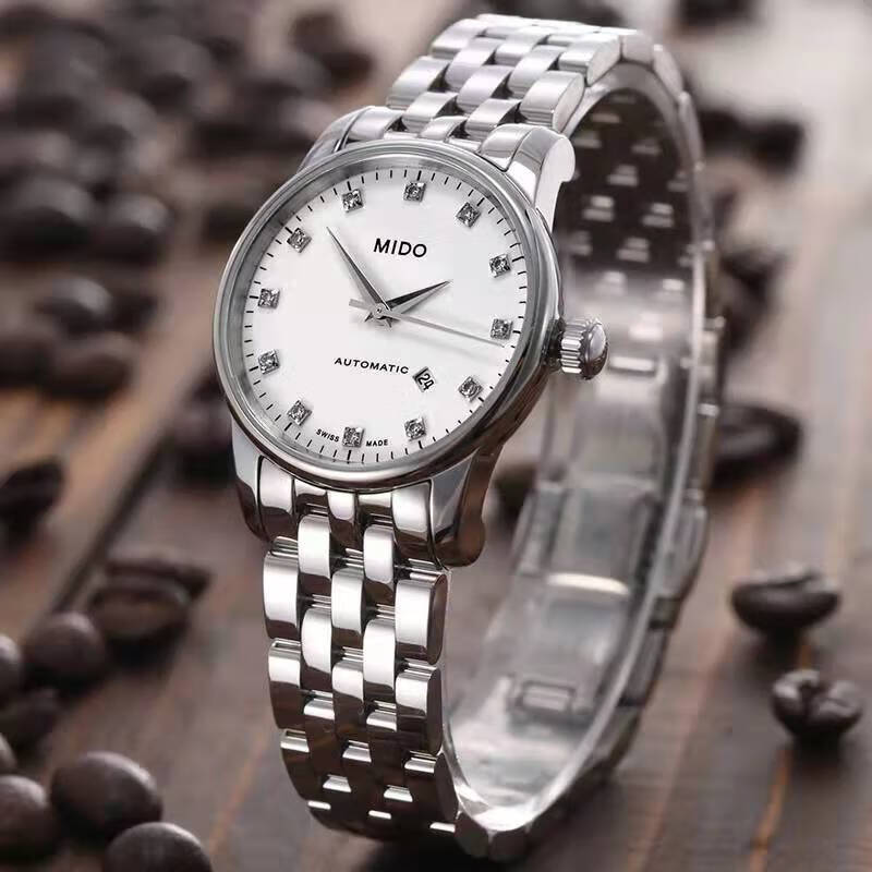 适用于美度钢表带原装40周年m8600b m7600 m027407男女表链 全金色